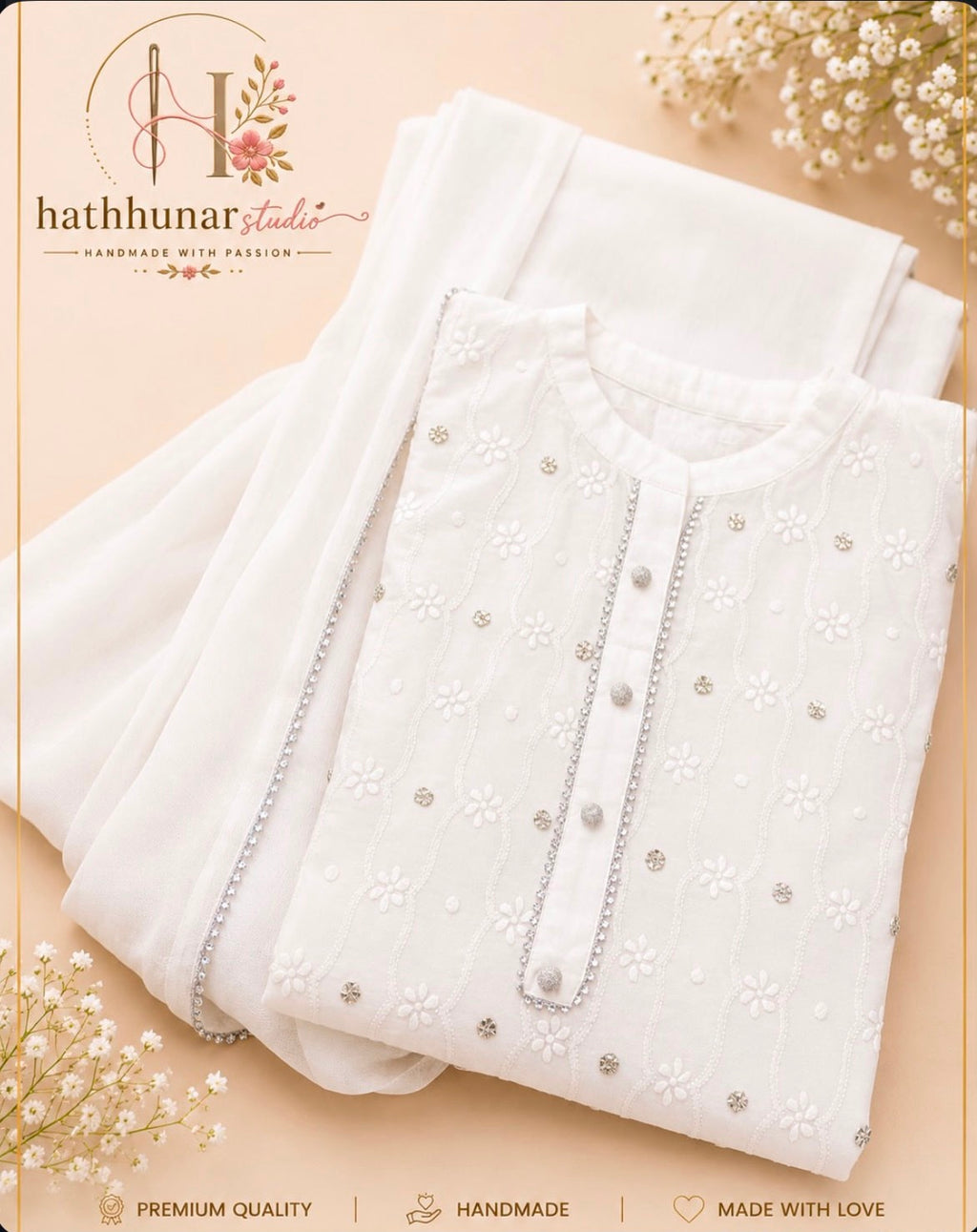 3 Piece - Embroidered White Lawn Suit with Chiffon Dupatta - 42602024