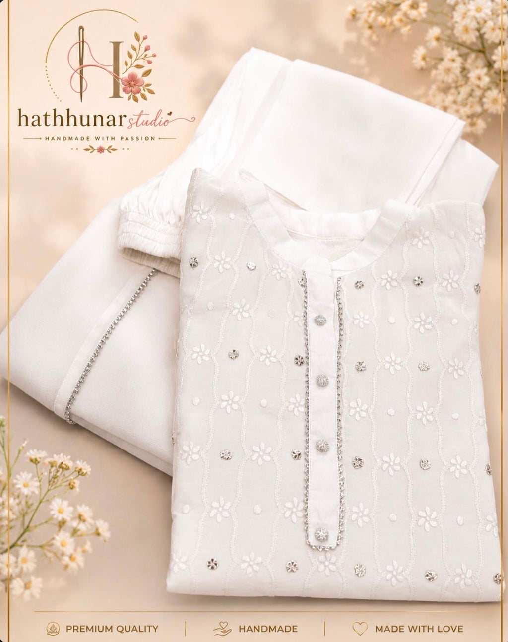 3 Piece - Embroidered White Lawn Suit with Chiffon Dupatta - 42602024