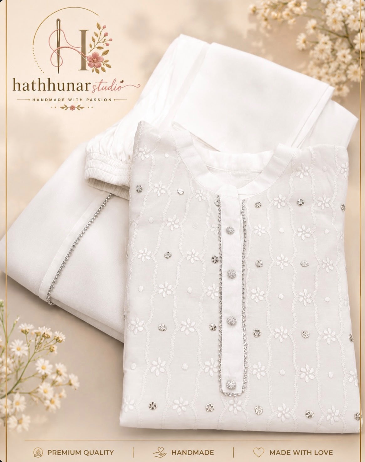 3 Piece - Embroidered White Lawn Suit with Chiffon Dupatta - 42602024