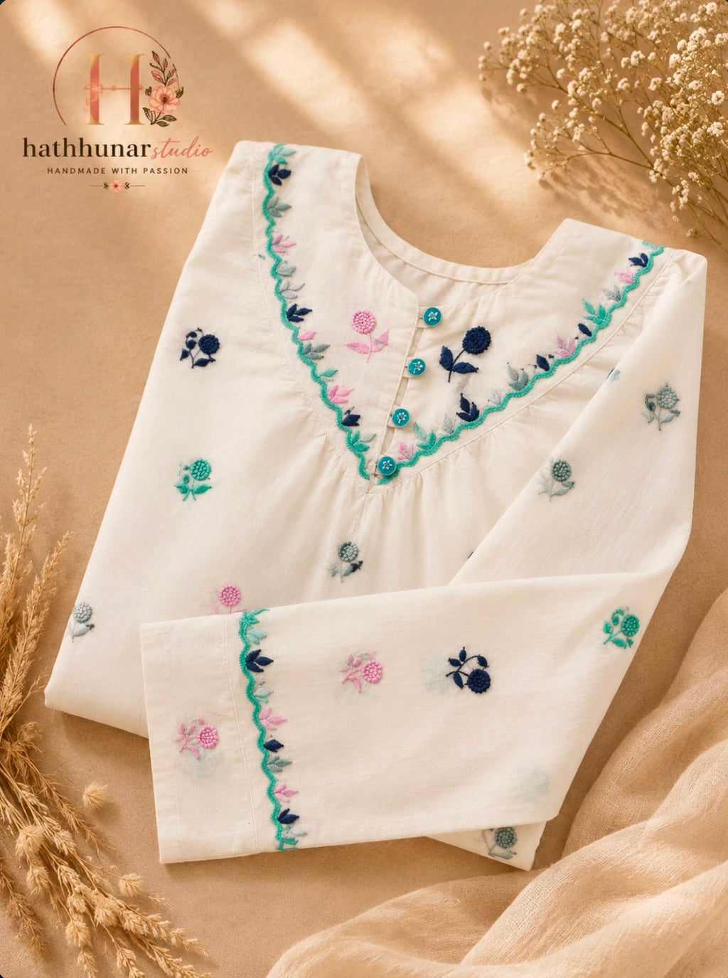 1 Piece - Embroidered Off White Lawn Kurti - 42602027