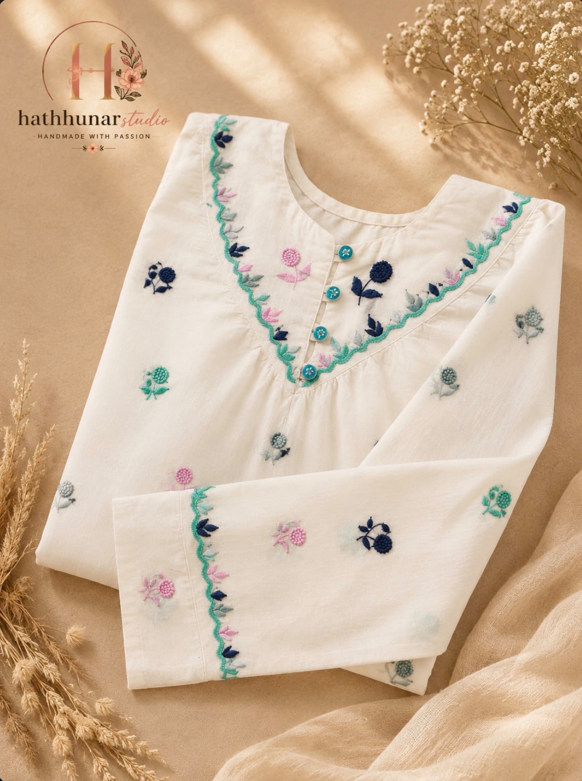 1 Piece - Embroidered Off White Lawn Kurti - 42602027