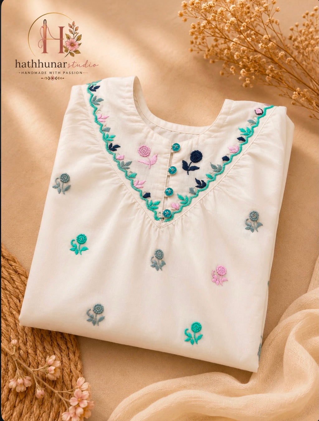1 Piece - Embroidered Off White Lawn Kurti - 42602027
