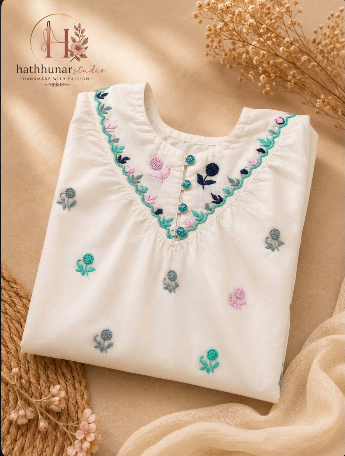 1 Piece - Embroidered Off White Lawn Kurti - 42602027