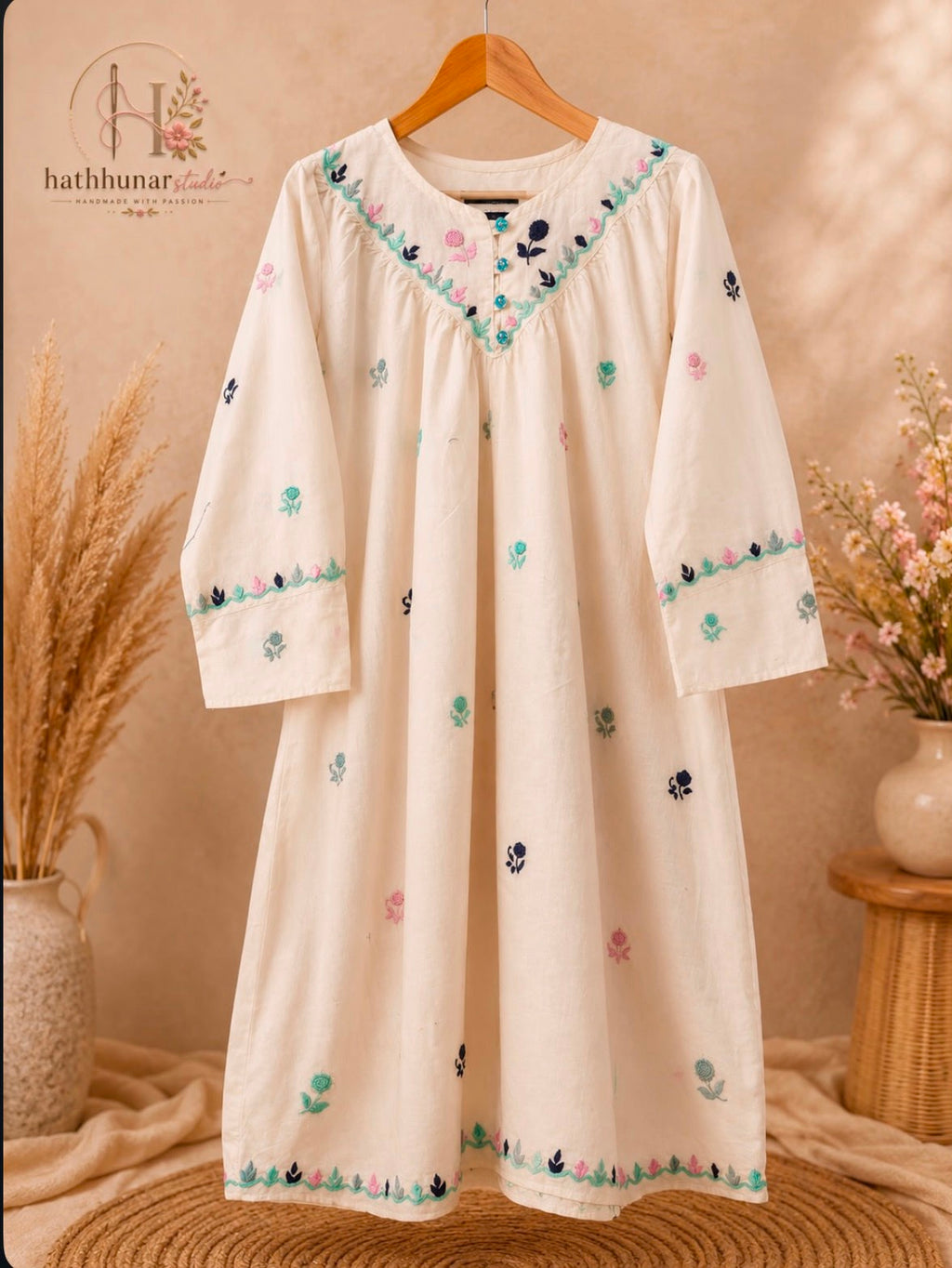 1 Piece - Embroidered Off White Lawn Kurti - 42602027