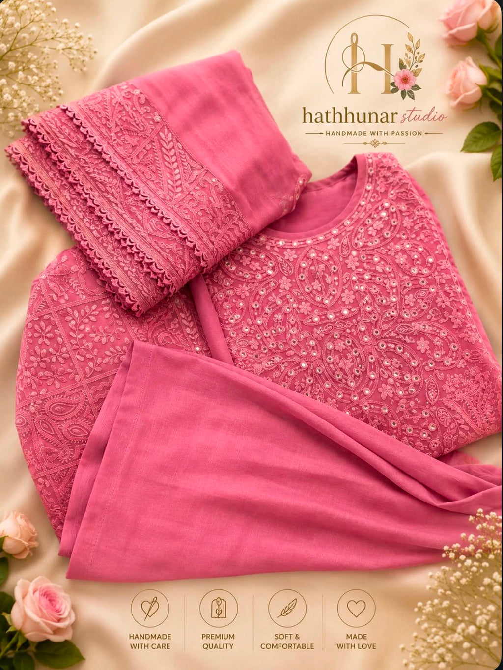 3 Piece - Embroidered Chiffon Suit with Silk Trouser - 42602023