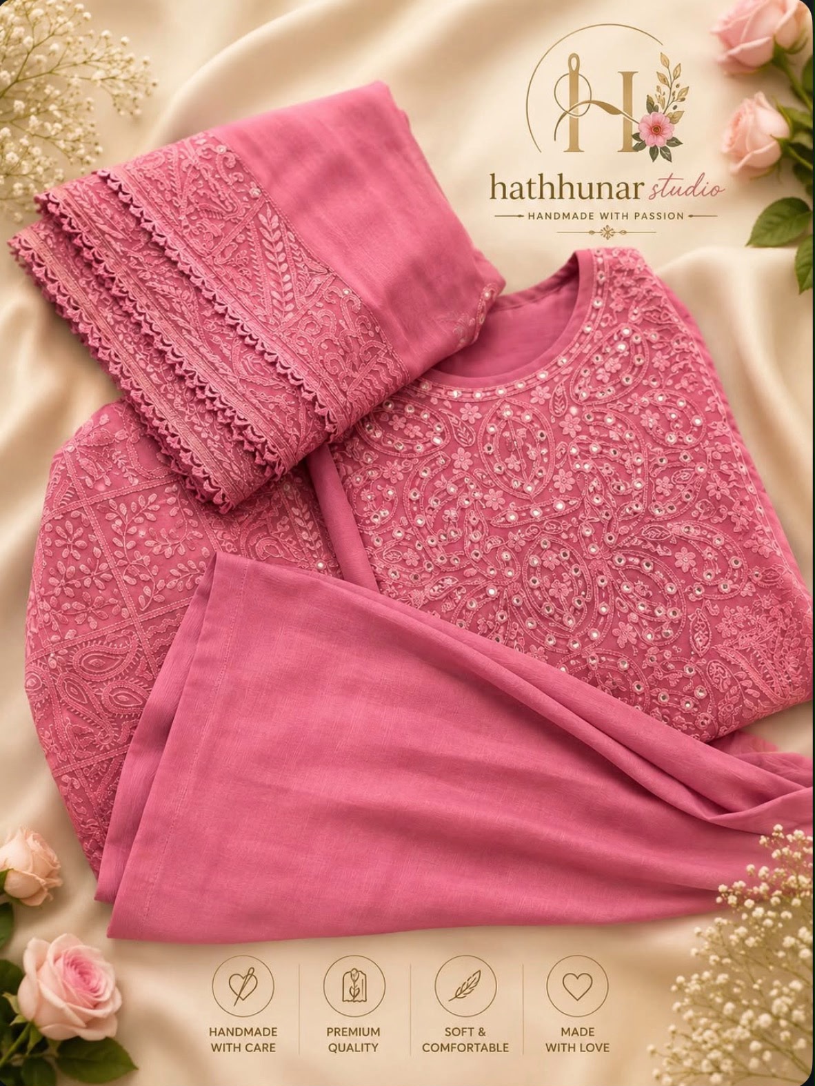 3 Piece - Embroidered Chiffon Suit with Silk Trouser - 42602023