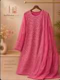 3 Piece - Embroidered Chiffon Suit with Silk Trouser - 42602023