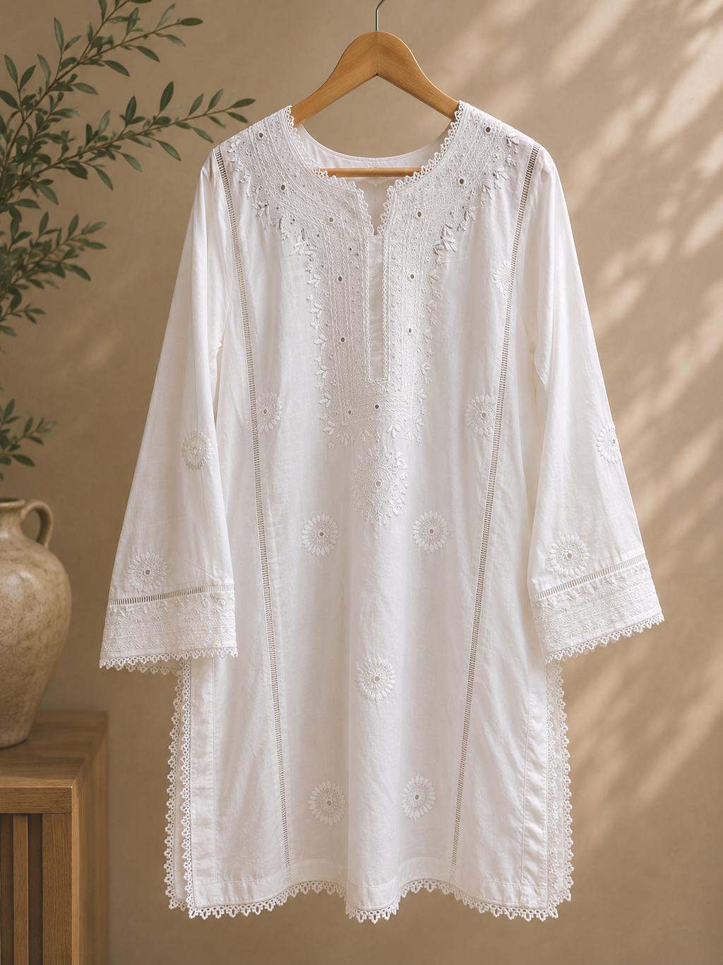 3 Piece - Azadi Noor Pure White Embroidered Lawn Suit with Jacquard Dupatta